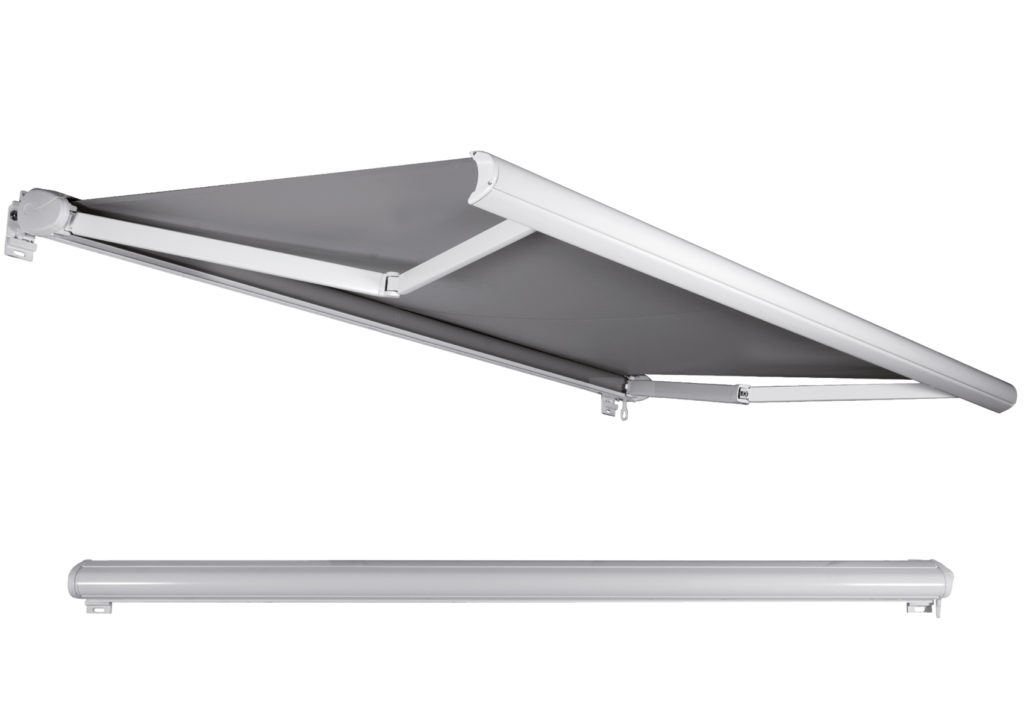 Tokozott kazettás napellenző kinyitva és csukva